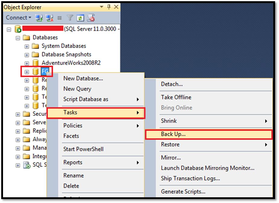 Showing how to reach backup option